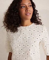 Ann Taylor Haven Well Within Organic Cotton Eyelet Short Sleeve Top Ivory Women's