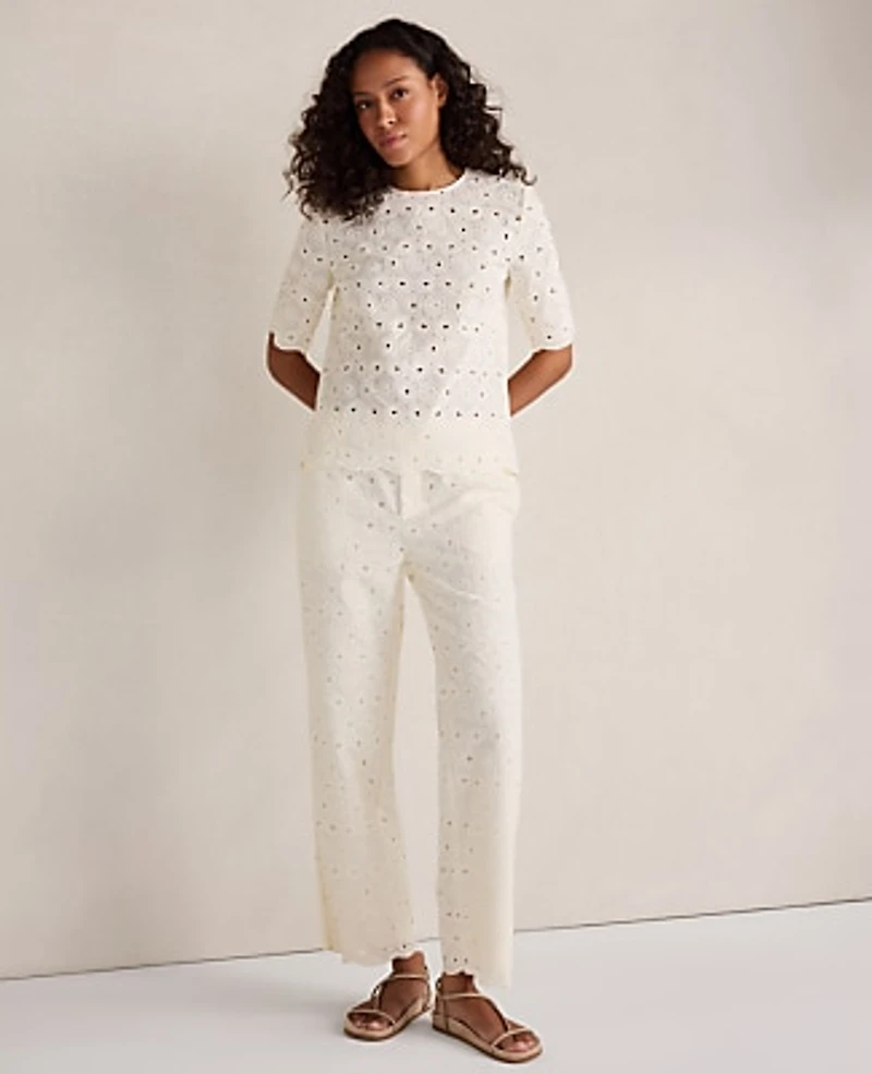 Ann Taylor Haven Well Within Organic Cotton Eyelet Short Sleeve Top Ivory Women's