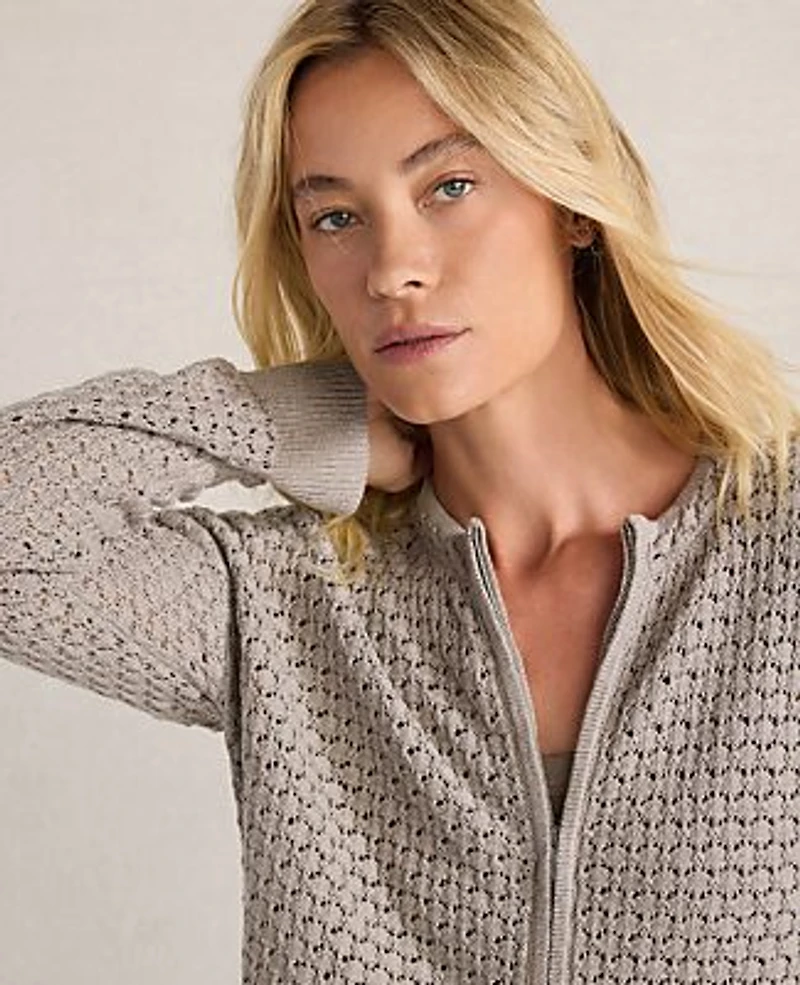 Ann Taylor Haven Well Within Organic Cotton Linen Open Stitch Cardigan Mushroom Women's