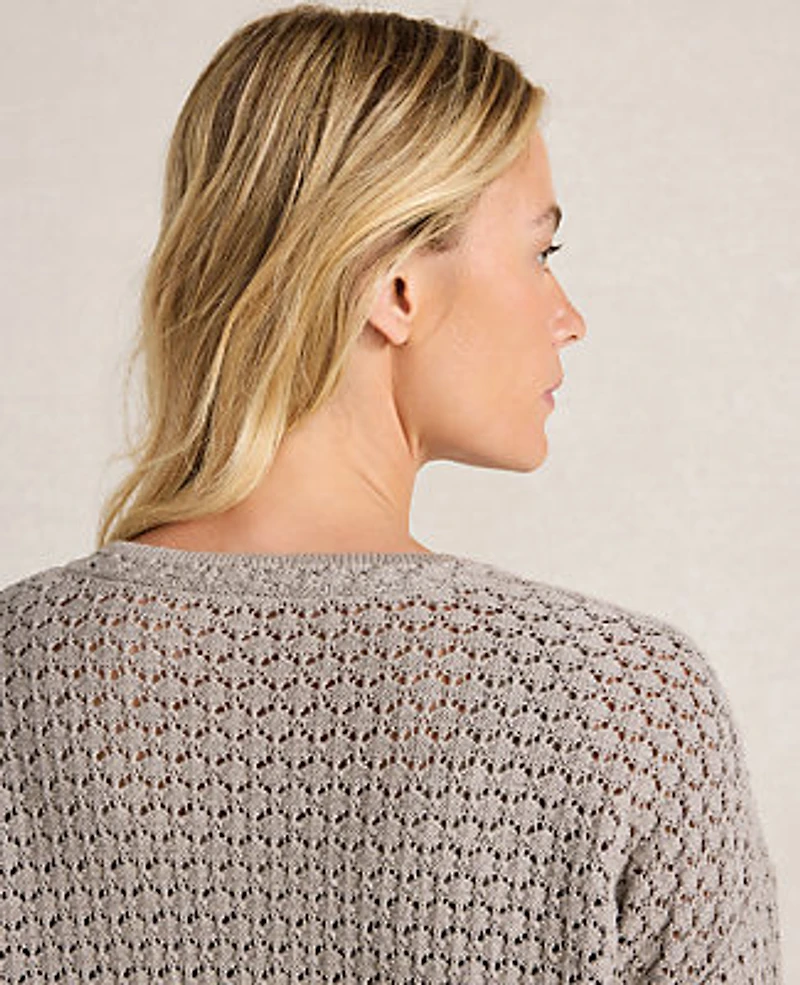 Ann Taylor Haven Well Within Organic Cotton Linen Open Stitch Cardigan Mushroom Women's