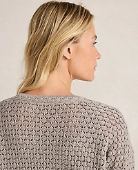 Ann Taylor Haven Well Within Organic Cotton Linen Open Stitch Cardigan Mushroom Women's