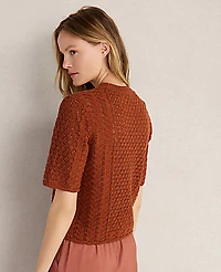 Ann Taylor Haven Well Within Organic Cotton Linen Pointelle Short Sleeve Sweater Pumpkin Spice Women's