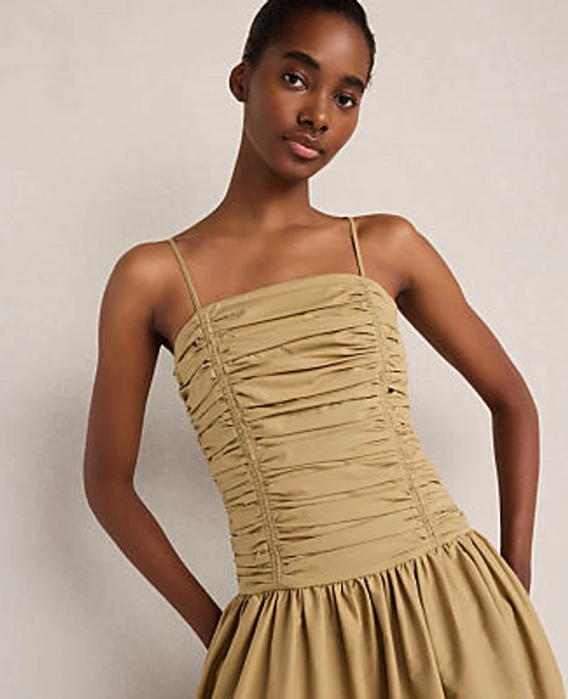 Ann Taylor Haven Well Within Organic Cotton Poplin Ruched Bodice Dress Truffle Women's