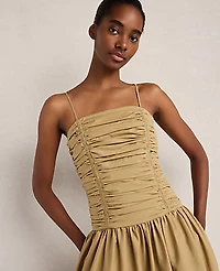 Ann Taylor Haven Well Within Organic Cotton Poplin Ruched Bodice Dress Truffle Women's