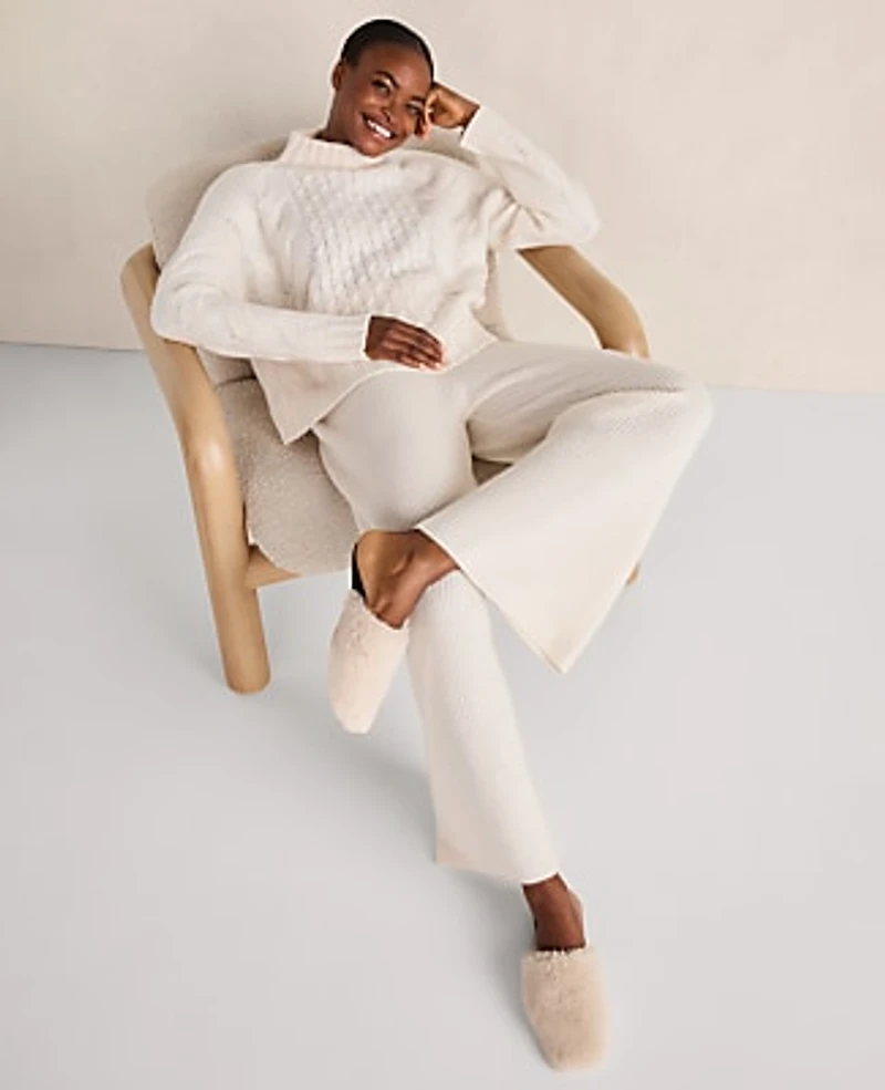 Ann Taylor Haven Well Within Cashmere Rib Knit Wide Leg Pants Fresh Cream Women's