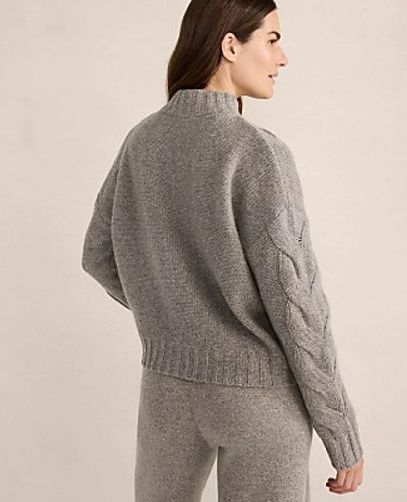 Ann Taylor Haven Well Within Cashmere Honeycomb Cable Mockneck Sweater Porcini Heather Women's