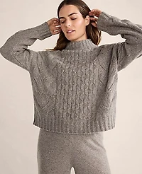 Ann Taylor Haven Well Within Cashmere Honeycomb Cable Mockneck Sweater Porcini Heather Women's
