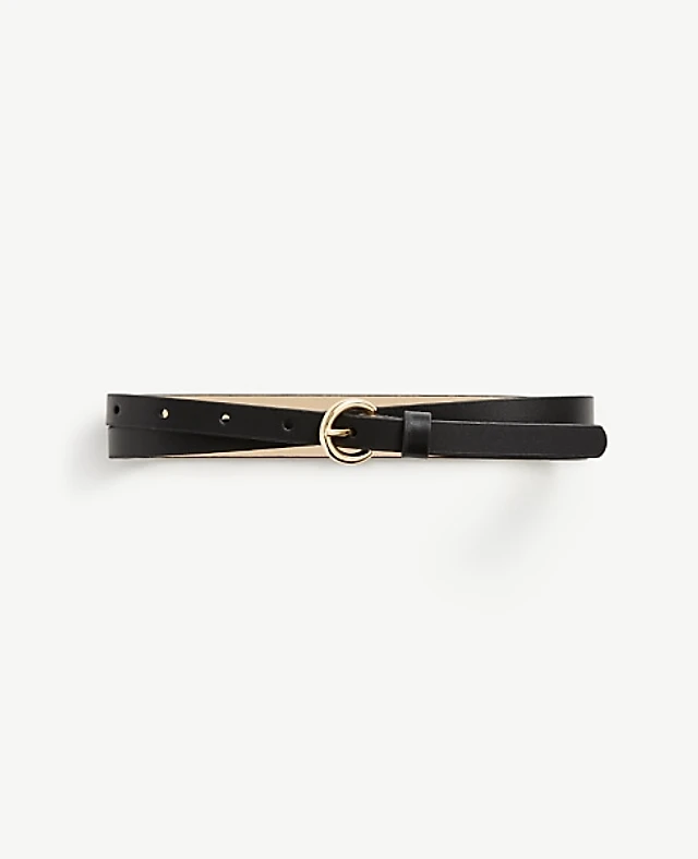 Ann Taylor Skinny Leather Belt Size Large Black Women's