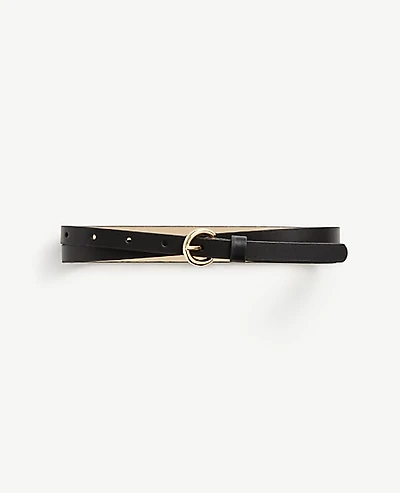 Ann Taylor Skinny Leather Belt Size Large Black Women's