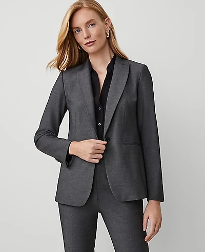 Ann Taylor The Long Single Button Blazer Bi-Stretch Dark Grey Women's