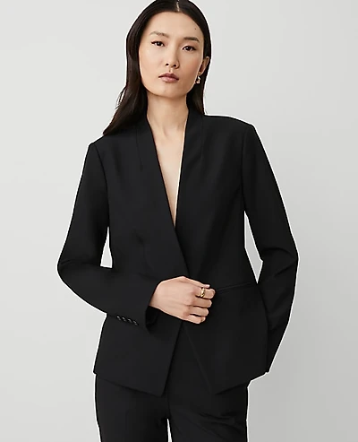 Ann Taylor The Petite Cutaway Blazer Bi-Stretch Black Women's