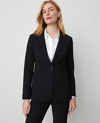Ann Taylor The Petite Long Single Button Blazer Bi-Stretch Black Women's