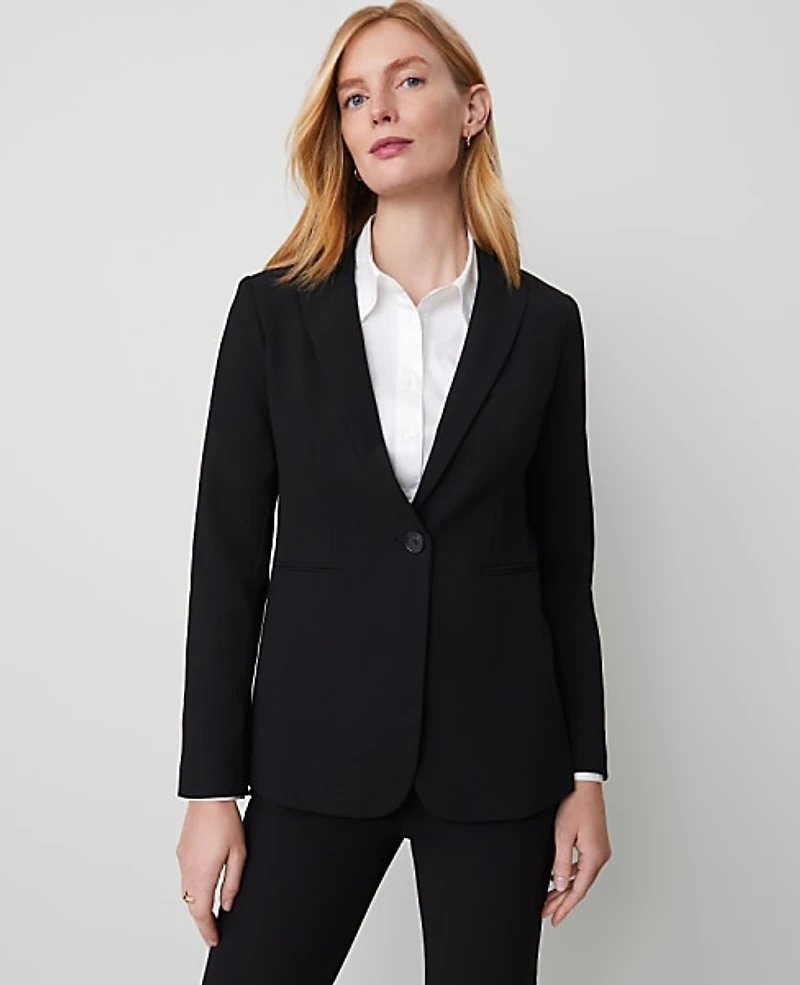 Ann Taylor The Tall Long Single Button Blazer Bi-Stretch Black Women's