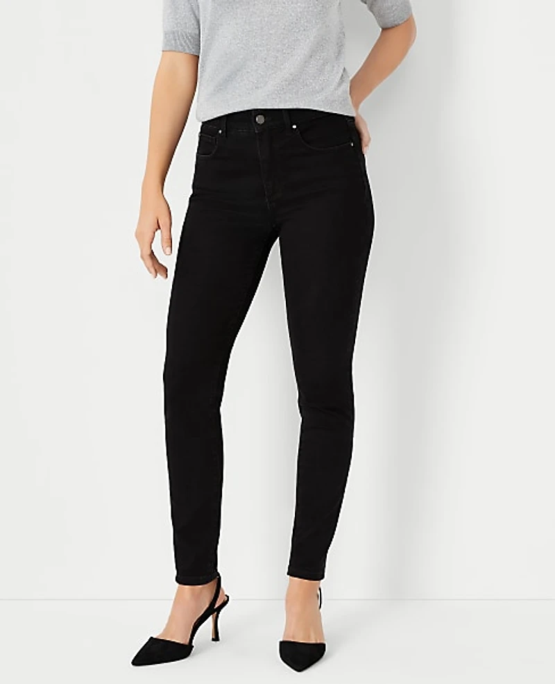 Ann Taylor Mid Rise Skinny Jeans in Jet Black Wash - Curvy Fit Size 00 Women's