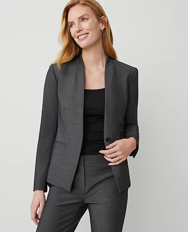 Ann Taylor The Petite Cutaway Blazer in Bi-Stretch Size 16 Dark Grey Women's