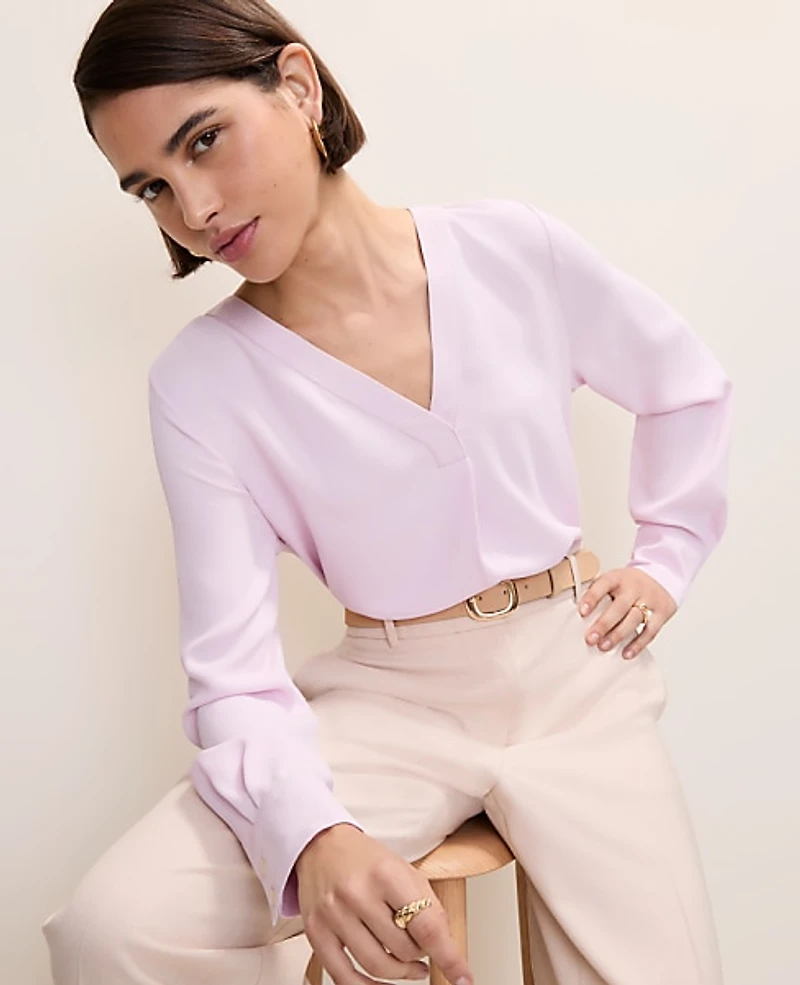 Ann Taylor Mixed Media Pleat Front Top Women's