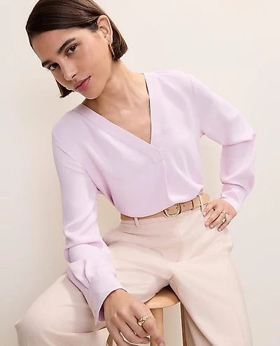 Ann Taylor Mixed Media Pleat Front Top Women's