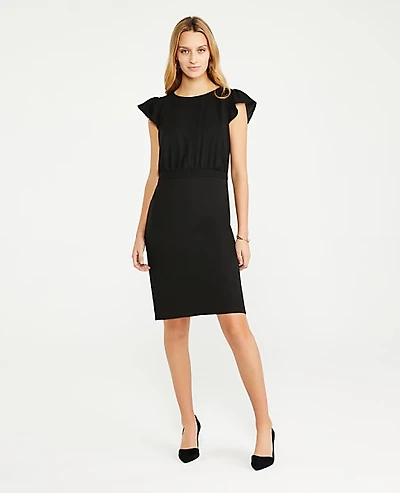 Ann Taylor The Petite Flutter Sleeve Sheath Dress Seasonless Stretch Core Black Women's