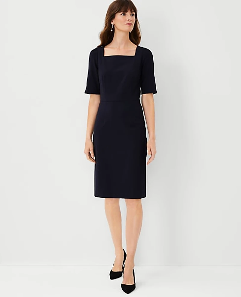 Ann Taylor The Petite Square Neck Sheath Dress Seasonless Stretch Women's