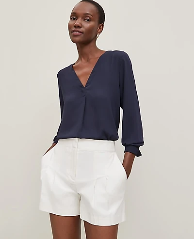 Ann Taylor Mixed Media Pleat Front Top Women's