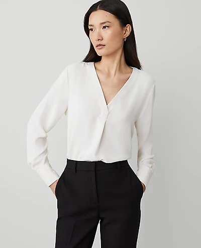 Ann Taylor Petite Mixed Media Pleat Front Top Women's