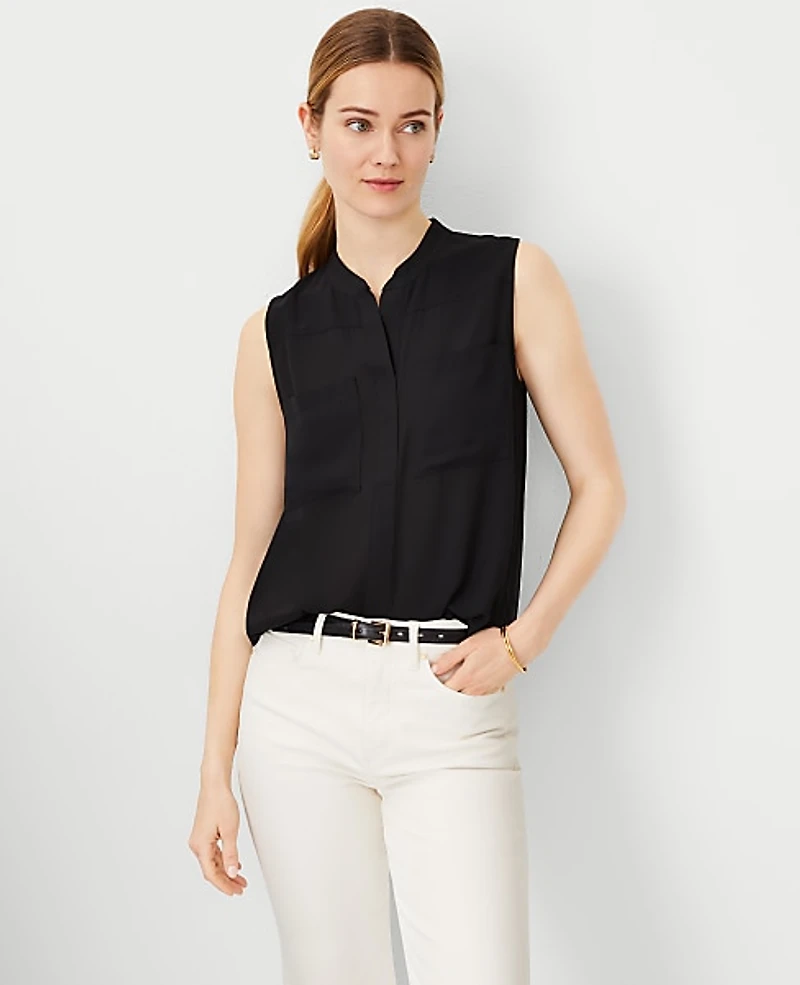 Ann Taylor Sleeveless Camp Shirt Black Women's