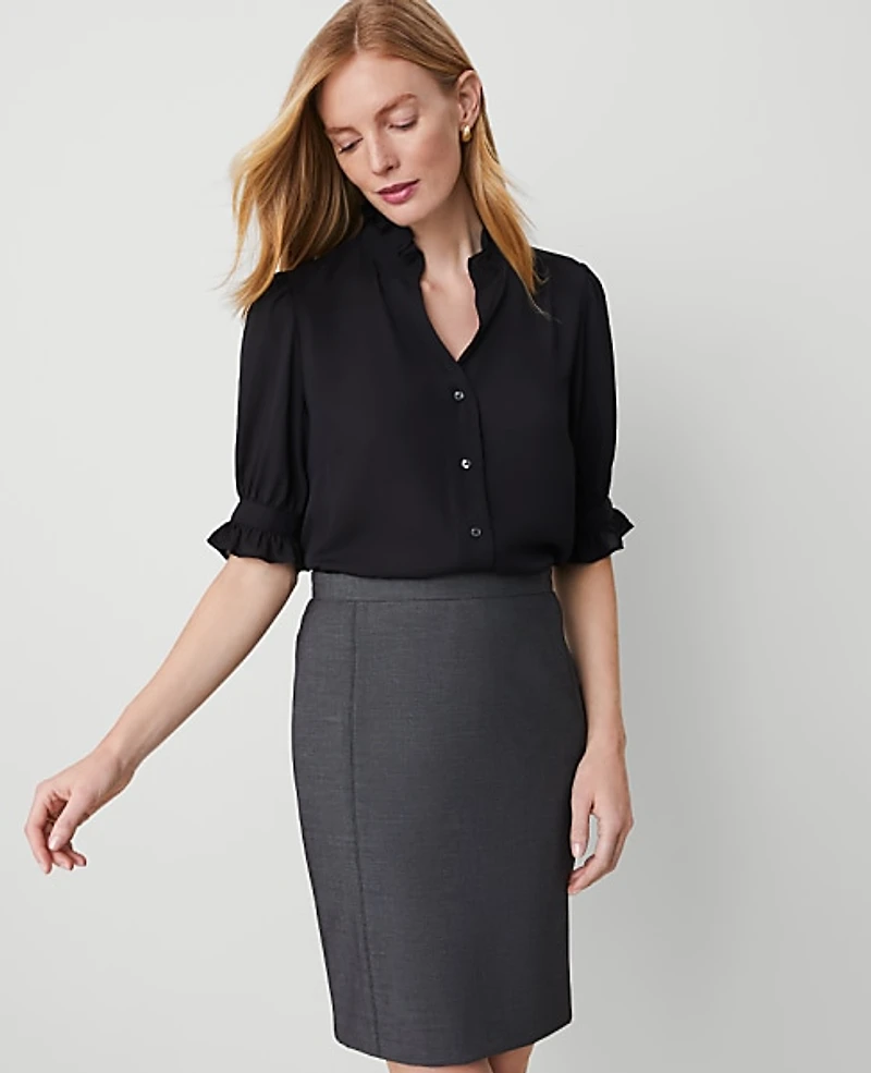Ann Taylor Petite Ruffle Collar Shirt Women's
