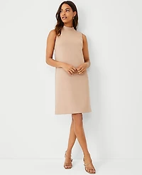 Ann Taylor The Mock Neck Shift Dress in Double Knit Size 00 Natural Camel Women's