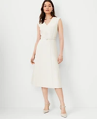 Ann Taylor The Belted V-Neck Midi Dress in Fluid Crepe Size 2 Ivory Whisper Women's