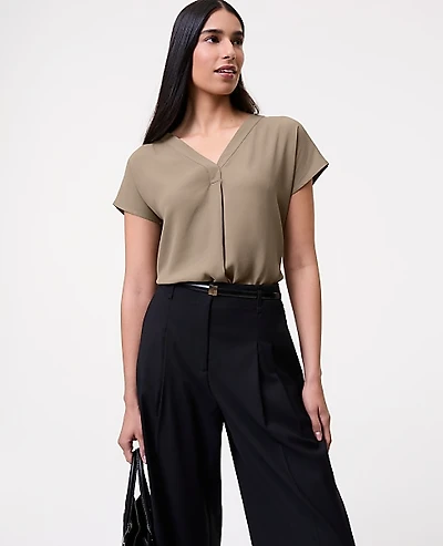 Ann Taylor Mixed Media Pleat Front Top Women's