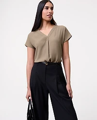 Ann Taylor Mixed Media Pleat Front Top Women's
