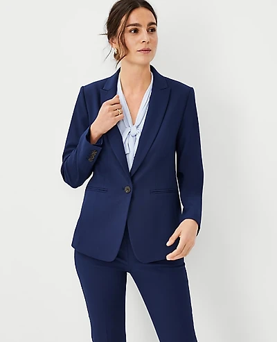Ann Taylor The Petite Long Single Button Blazer Bi-Stretch Pure Sapphire Women's