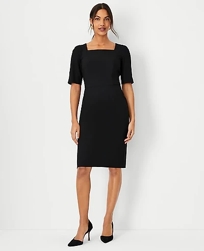 Ann Taylor The Elbow Sleeve Square Neck Dress Seasonless Stretch Women's