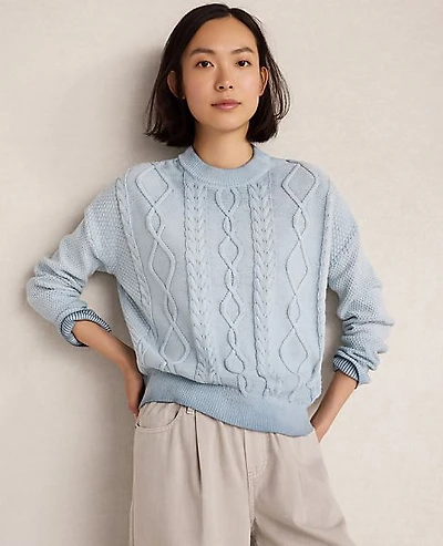 Ann Taylor Haven Well Within Cotton Cable Knit Gradient Dye Sweater Aqua Breeze Women's