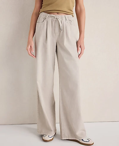 Ann Taylor Haven Well Within Cotton Denim Ecru Wide Leg Pants Ash Women's