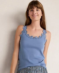 Ann Taylor Haven Well Within Resti Organic Cotton Rib Knit Lace Tank Top Women's