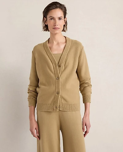 Ann Taylor Haven Well Within Organic Cotton V-Neck Cardigan Truffle Women's