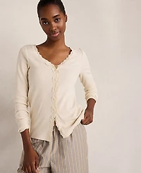 Ann Taylor Haven Well Within Resti Organic Cotton Rib Knit Lace Cardigan Sandstone Women's