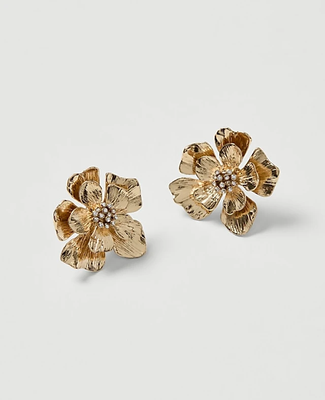 Ann Taylor Flower Stud Earrings Goldtone Women's