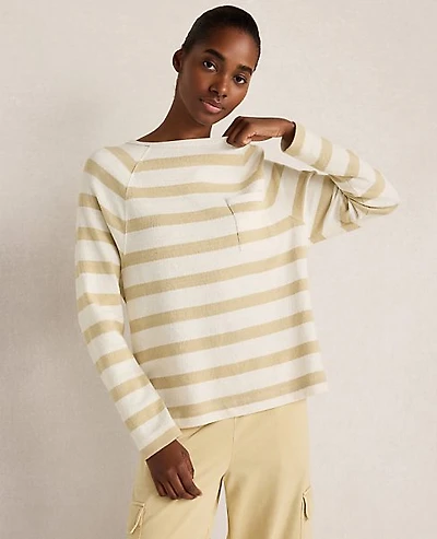Ann Taylor Haven Well Within Cotton Slub Jersey Striped Raglan Top Ivory Cream Women's