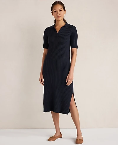 Ann Taylor Haven Well Within Organic Cotton Ribbed Midi Dress Nightfall Wash Women's