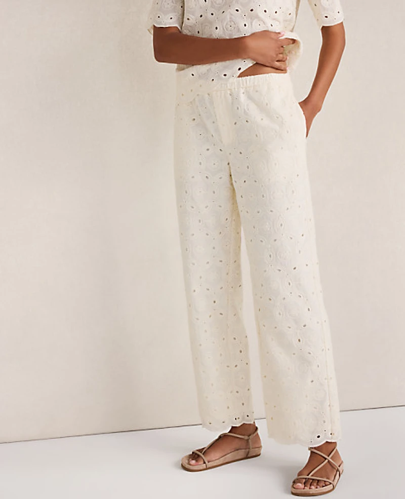 Ann Taylor Haven Well Within Organic Cotton Eyelet Pants Ivory Women's