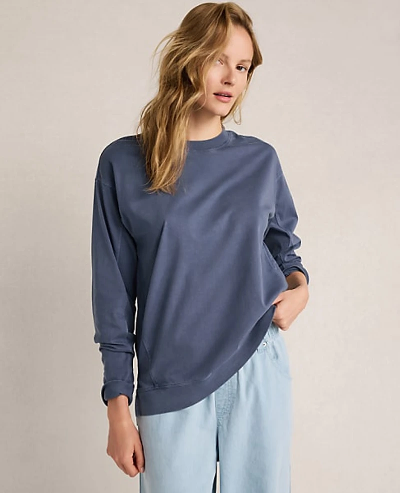 Ann Taylor Haven Well Within Garment-Dyed Organic Cotton Jersey Pullover North Sea Blue Women's