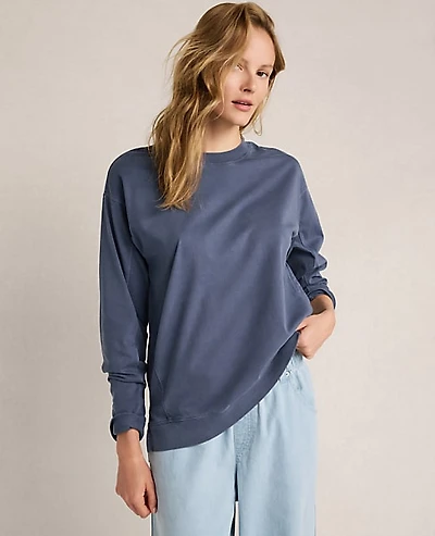 Ann Taylor Haven Well Within Garment-Dyed Organic Cotton Jersey Pullover North Sea Blue Women's