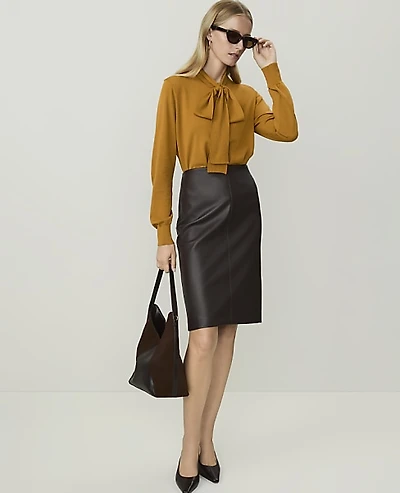 Ann Taylor Petite Pencil Skirt Faux Leather Pure Chocolate Women's