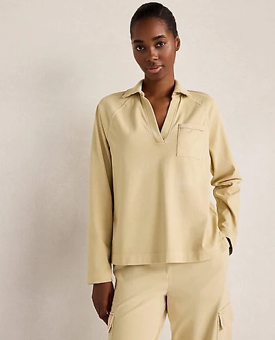Ann Taylor Haven Well Within Garment-Dyed Organic Cotton Jersey Johnny Collar Top Cortado Women's