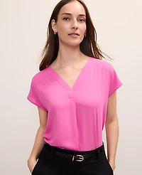 Ann Taylor Petite Mixed Media Pleat Front Top Women's