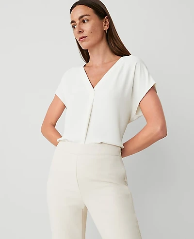 Ann Taylor Petite Mixed Media Pleat Front Top Winter White Women's