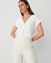 Ann Taylor Petite Mixed Media Pleat Front Top Winter White Women's