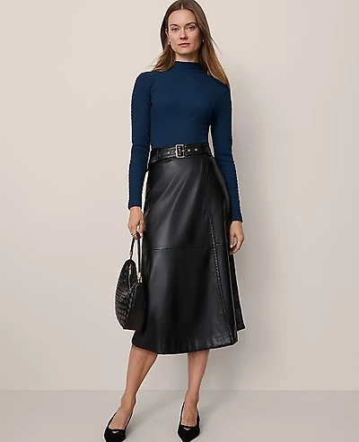 Ann Taylor Faux Leather Belted Wrap Skirt Black Women's